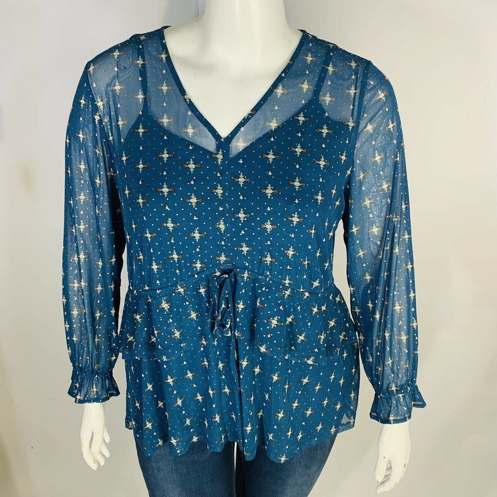 Style & Co 2X Ruffle-Front Mesh Blouse - Picture 6 of 12